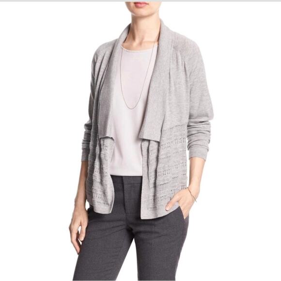 NEW Banana Republic Women’s Heather Gray Pointelle Cardigan Sweater Size L - Picture 1 of 13